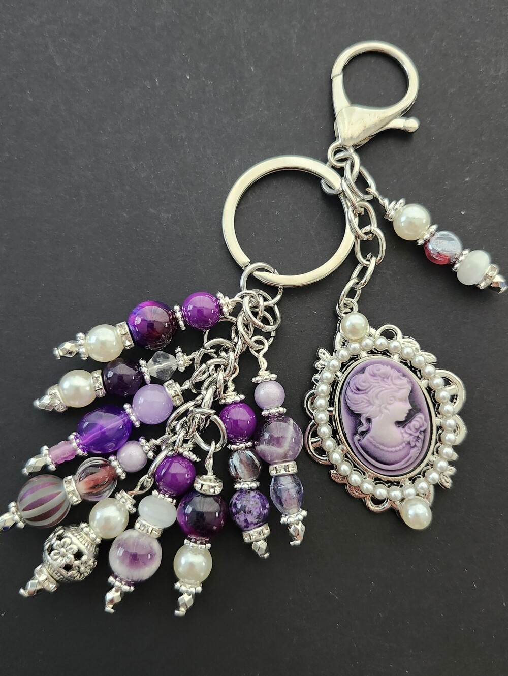 Cameo Purse Charm or Keychain AuroraTigers Eye Amethyst Jade Handcrafted